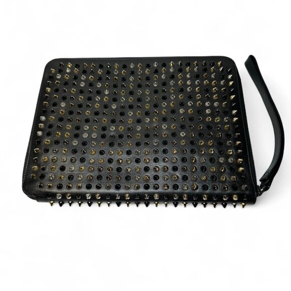 Christian Louboutin Black Leather Calfskin Spiked iPad Case/Wristlet - Picture 5 of 16
